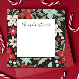 Handpainted Christmas Poinsettia Red White Aqua Card