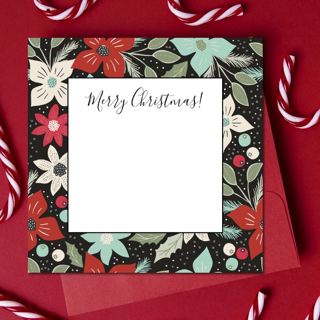 Handpainted Christmas Poinsettia Red White Aqua Card (Creator Uploaded)