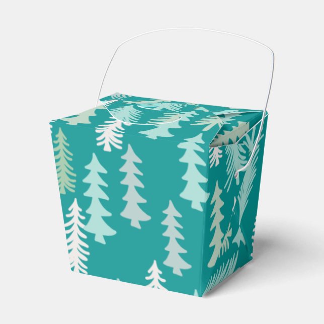 Handpainted Christmas Trees Aqua White Blue Teal Favour Box (Front Side)