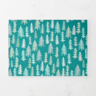 Handpainted Christmas Trees Aqua White Blue Teal Tri-Fold Holiday Card