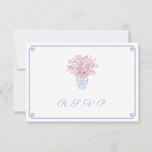 Handpainted Classic Ginger Jar Wedding Meal Choice RSVP Card (Front)