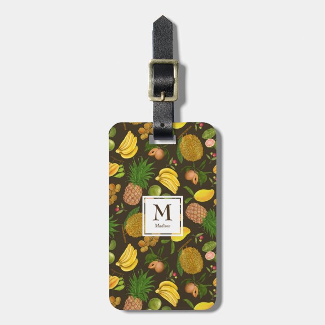 Handpainted Colourful Tropical Fruits Monogram Luggage Tag (Front Vertical)