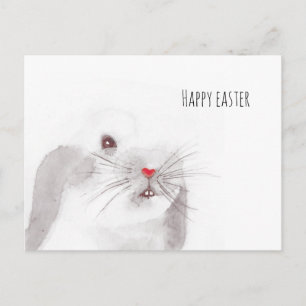 Handpainted cute watercolor easter bunny holiday postcard