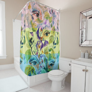 Handpainted Elegant Feminine Eyes Colourful Leaves Shower Curtain
