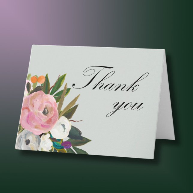 Handpainted Floral 80th Birthday Party   Thank You Card (Creator Uploaded)