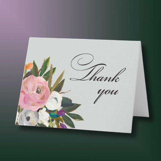 Handpainted Floral 80th Birthday Party   Thank You Card (Creator Uploaded)