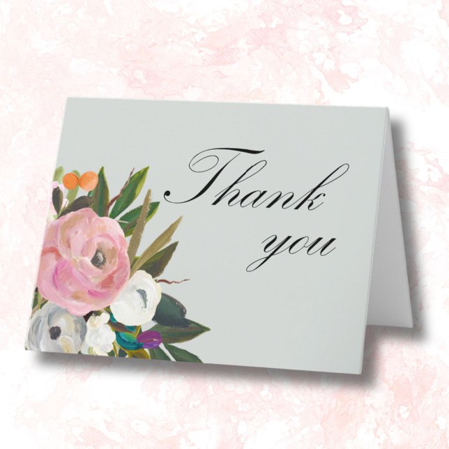 Handpainted Floral 90th Birthday Party   Thank You Card (Creator Uploaded)