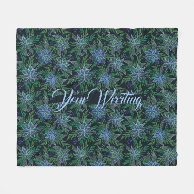 Handpainted Floral Blue Seamless Pattern  Fleece Blanket (Front (Horizontal))