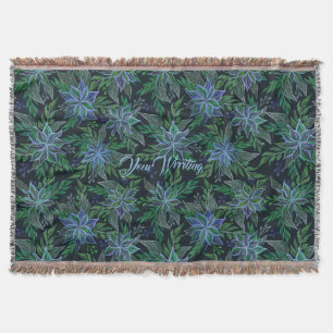 Handpainted Floral Blue Seamless Pattern Throw Blanket