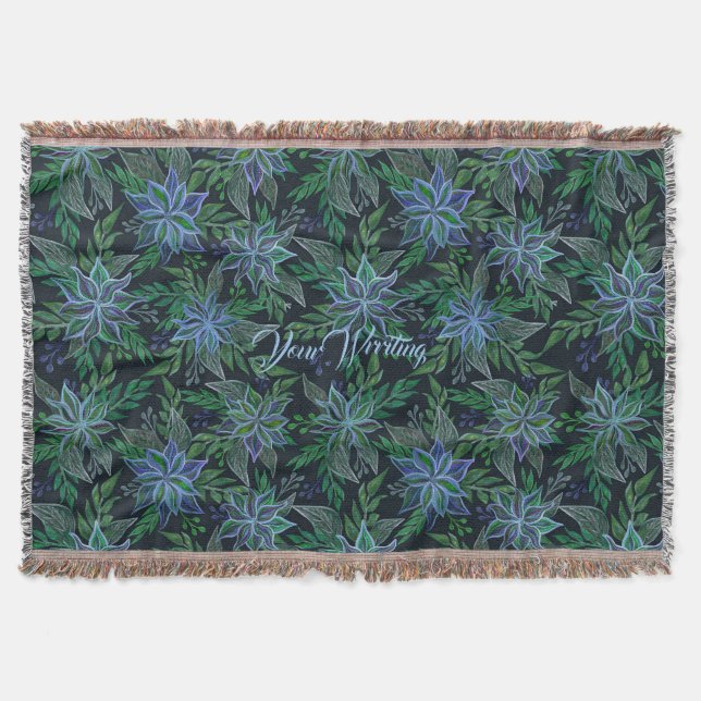 Handpainted Floral Blue Seamless Pattern  Throw Blanket (Front)