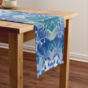 Handpainted Green Blue Medium Table Runner