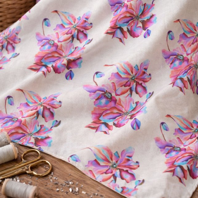 Handpainted Himalayan Poppies Blue Pink Colours Fabric (Creator Uploaded)