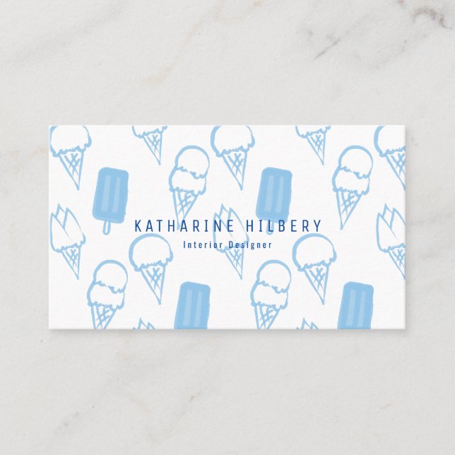 Handpainted Ice Cream Pattern Blue Business Card (Front)