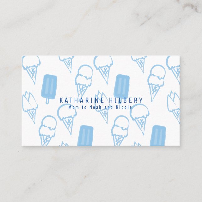 Handpainted Ice Cream Pattern Blue Mummy Business Card (Front)