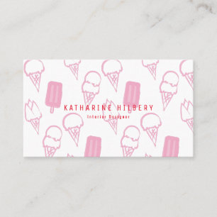 Handpainted Ice Cream Pattern Pink Business Card