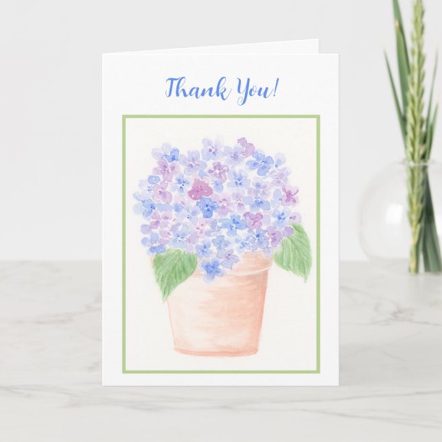 Handpainted Loose Watercolor Hydrangea Floral Thank You Card (Front)