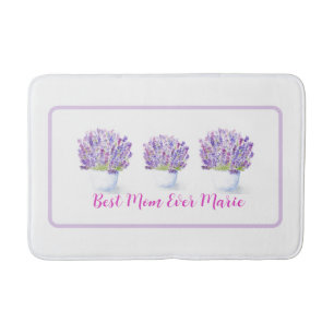 Handpainted Loose Watercolor Lavender Floral Bath Mat
