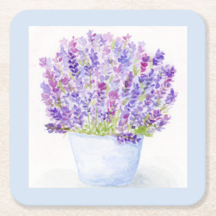 Handpainted Loose Watercolor Lavender Floral Paper Square Paper Coaster