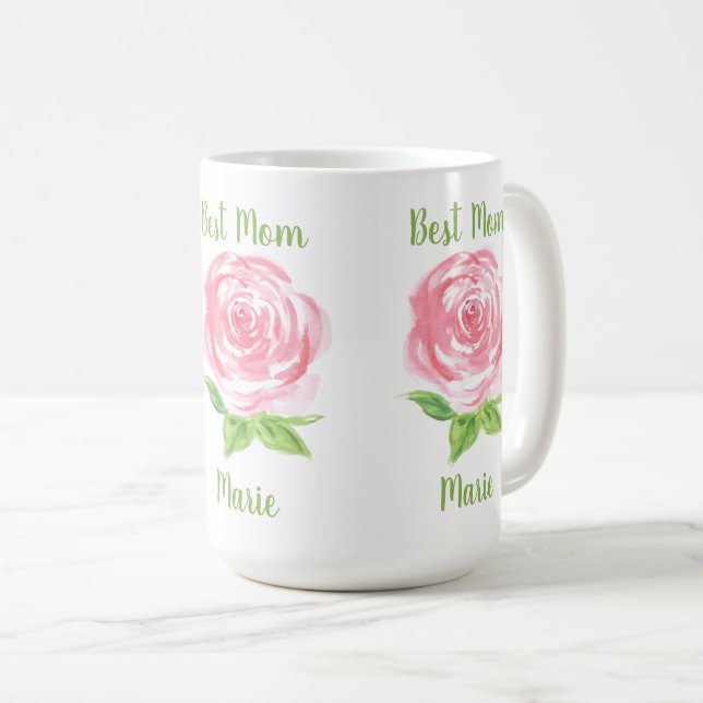 Handpainted Loose Watercolor Rose Floral NAME Coffee Mug (Front Right)
