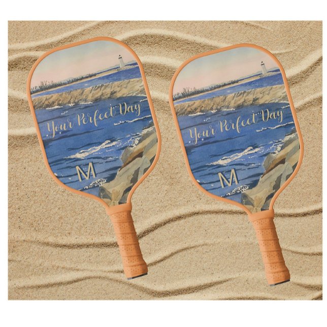 Handpainted Nautical Lighthouse Monogram Message Pickleball Paddle (Personalize Message & Monogram)