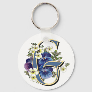 Handpainted Pansy Initial -  G Key Ring