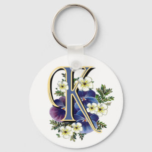 Handpainted Pansy Initial - K Key Ring