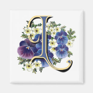 Handpainted Pansy Initial Monogram - L Magnet