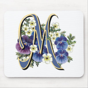 Handpainted Pansy Initial Monogram - M Mouse Pad