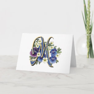 Handpainted Pansy Initial Monogram - M Note Card