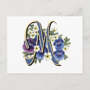 Handpainted Pansy Initial Monogram - M Postcard