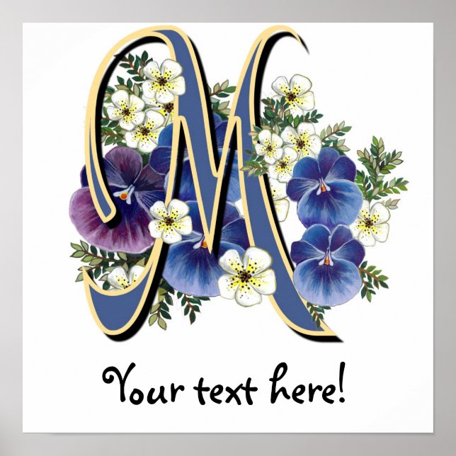 Handpainted Pansy Initial Monogram -  M Poster (Front)