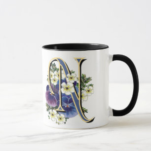 Handpainted Pansy Initial Monogram -  N Mug