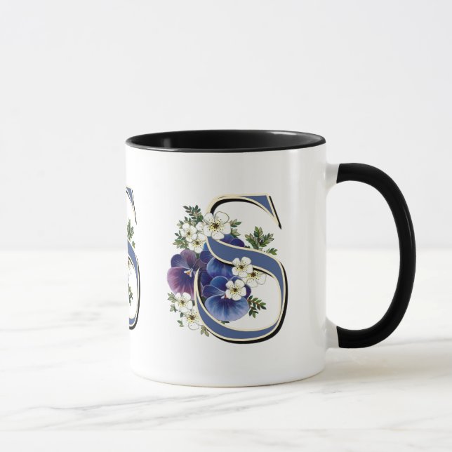 Handpainted Pansy Initial Monogram - S Mug (Right)