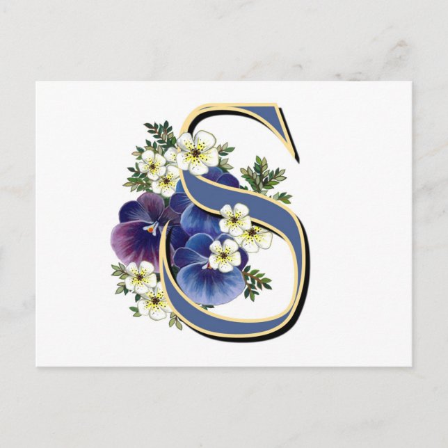 Handpainted Pansy Initial Monogram - S Postcard (Front)