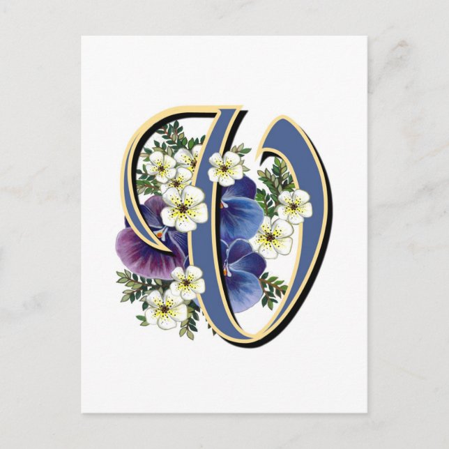 Handpainted Pansy Initial Monogram - V Postcard (Front)