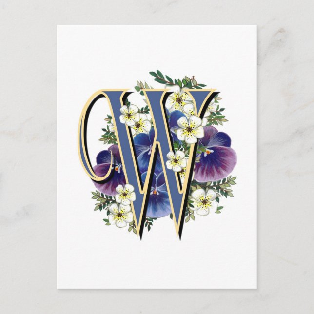 Handpainted Pansy Initial Monogram -  W Postcard (Front)