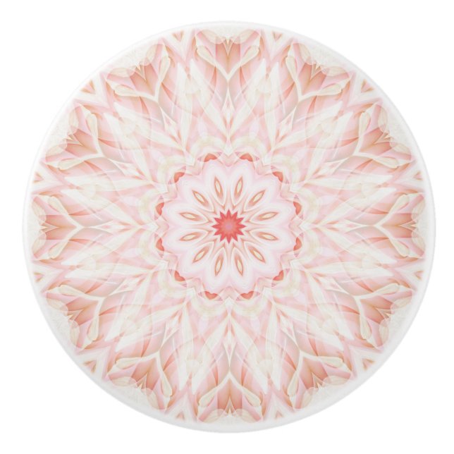 Handpainted Pastel Apricot Mandala Ceramic Knob (Front)