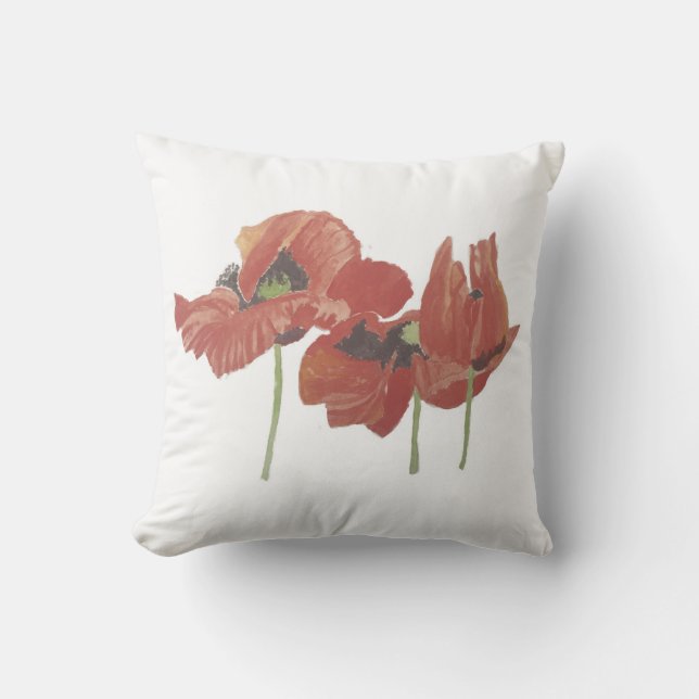 HANDPAINTED RED POPPY FLOWERS STYLISH  CUSHION (Front)
