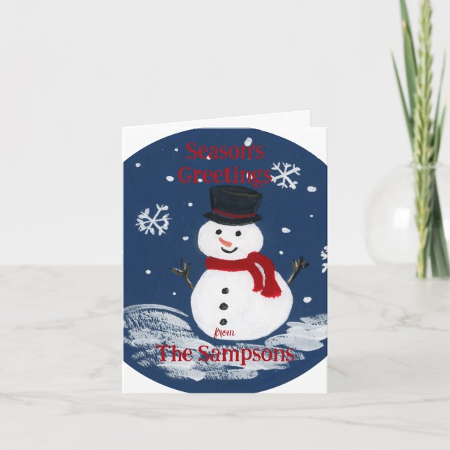 Handpainted Snowman Greeting PERSONALIZE Note Card (Front)