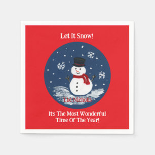 Handpainted Snowman Red PERSONALIZE Napkin
