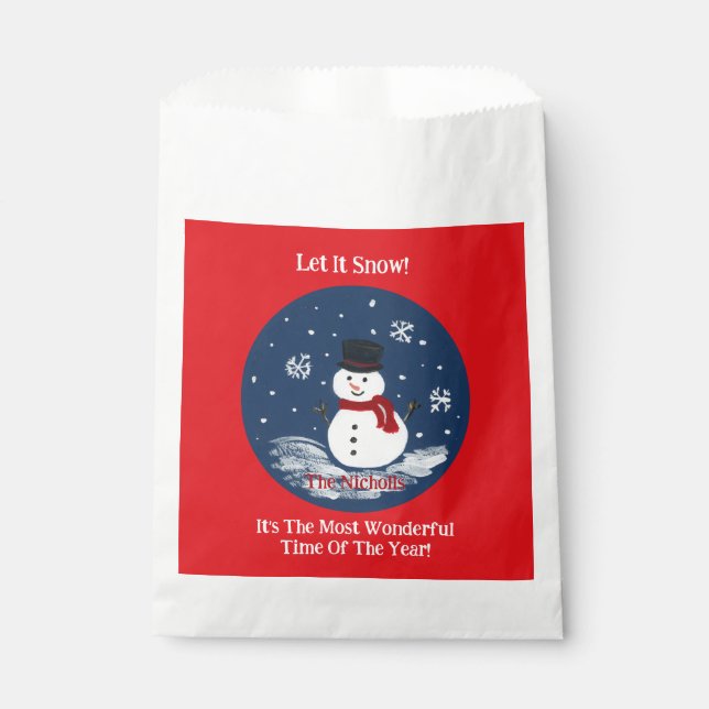 Handpainted Snowman Red PERSONALIZE Treat Favour Bag (Front)