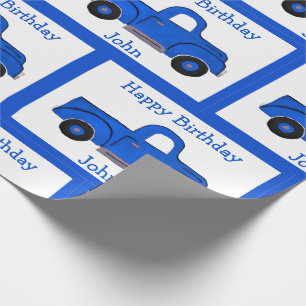 Handpainted Vintage Blue Truck Design Wrapping Paper