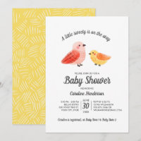 Handpainted Watercolor Bird Baby Shower Invitation