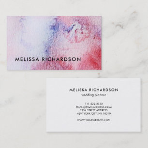 Handpainted watercolor blue pink spatter splash business card