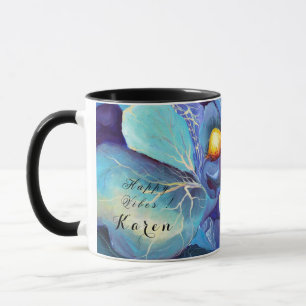 Handpainted Watercolor Floral Aqua and Blues Vibes Mug
