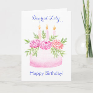 Handpainted Watercolor Floral BIRTHDAY Cake Card