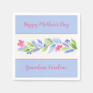 HandPainted Watercolor Floral NAME Mother Blue Napkin
