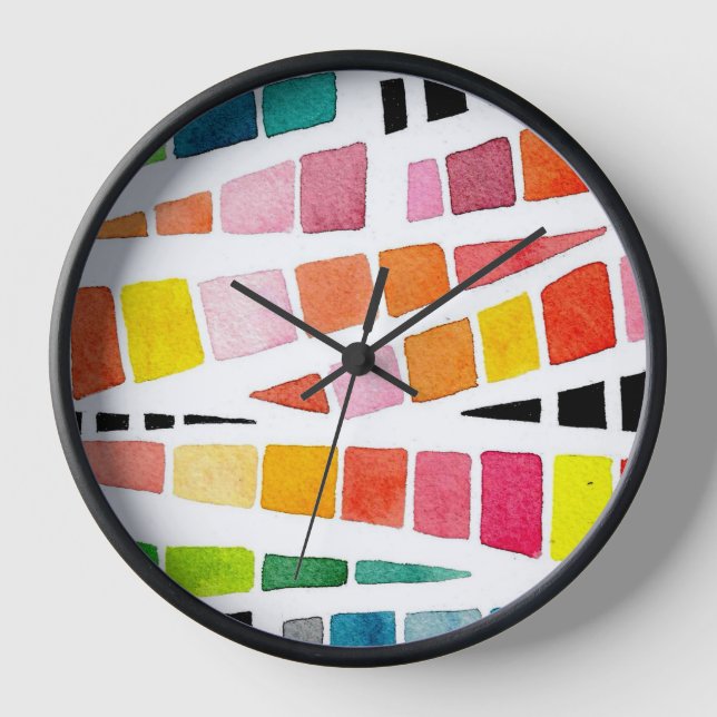 Handpainted  Watercolor Geometric Pattern Clock (Front)