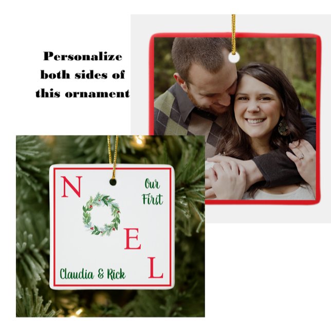 Handpainted Watercolor Holiday PHOTO 1st NOEL Ceramic Ornament (Creator Uploaded)