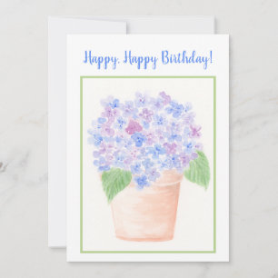 Handpainted Watercolor Hydrangea Floral BIRTHDAY Thank You Card